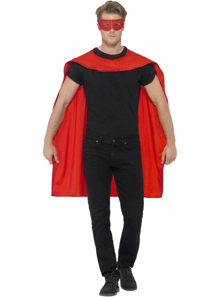 Mens Red Superhero Costume Cape And Mask Set - Main Image