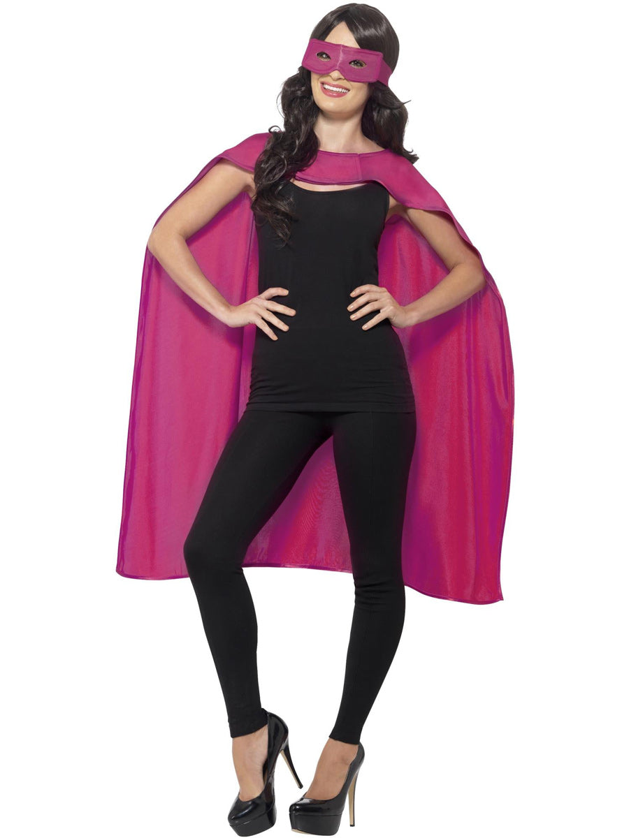 Womens Pink Superhero Costume Cape And Mask Set - Main Image