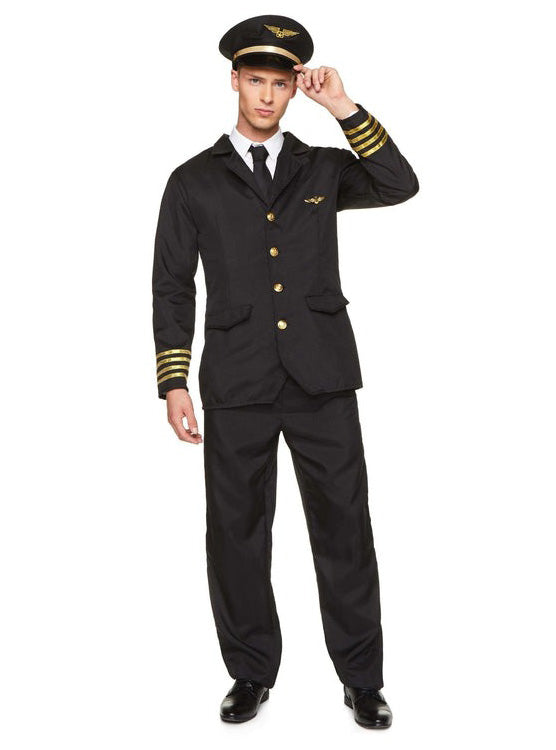 Classic Black Airline Pilot Mens Costume - Main Image