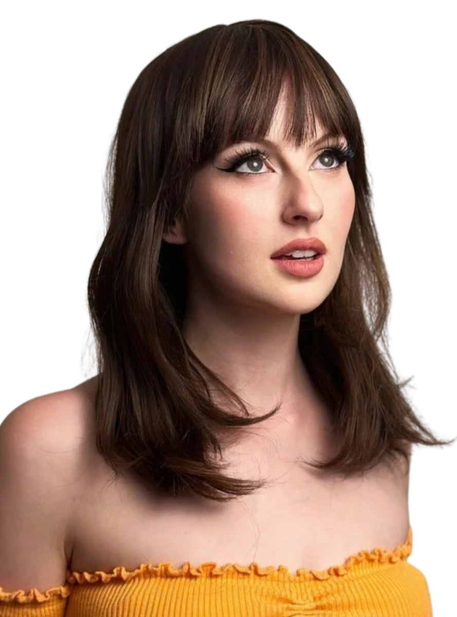 Cleo Caramel Brown Heat Resistant Wig with Fringe