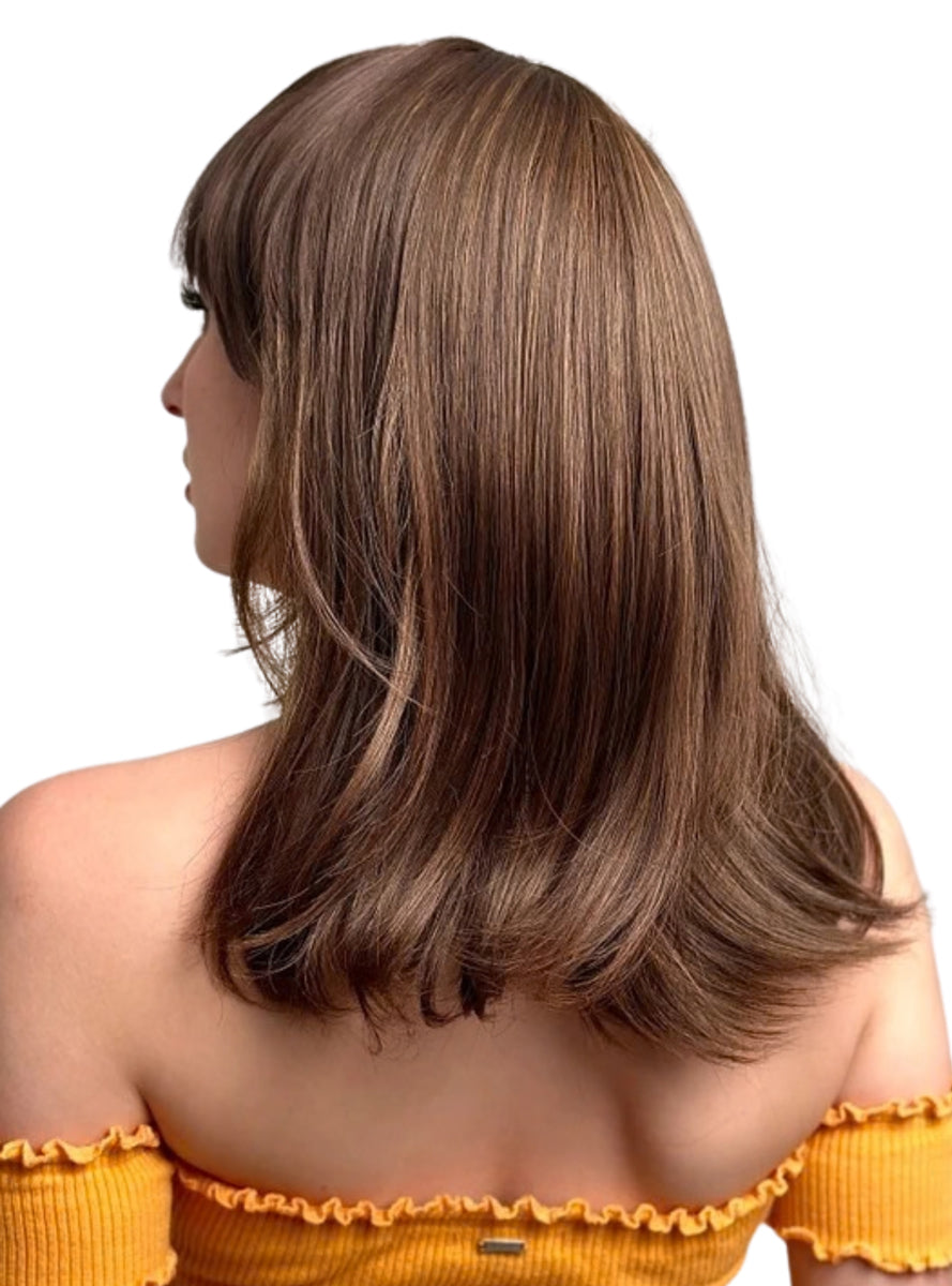 Cleo Caramel Brown Heat Resistant Wig with Fringe