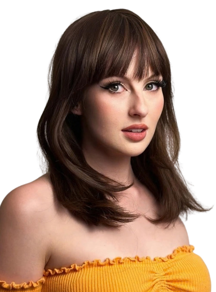Cleo Caramel Brown Heat Resistant Wig with Fringe