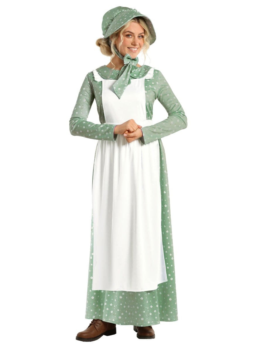 Colonial American Prairie Womens Green Costume - Alternative Image 1