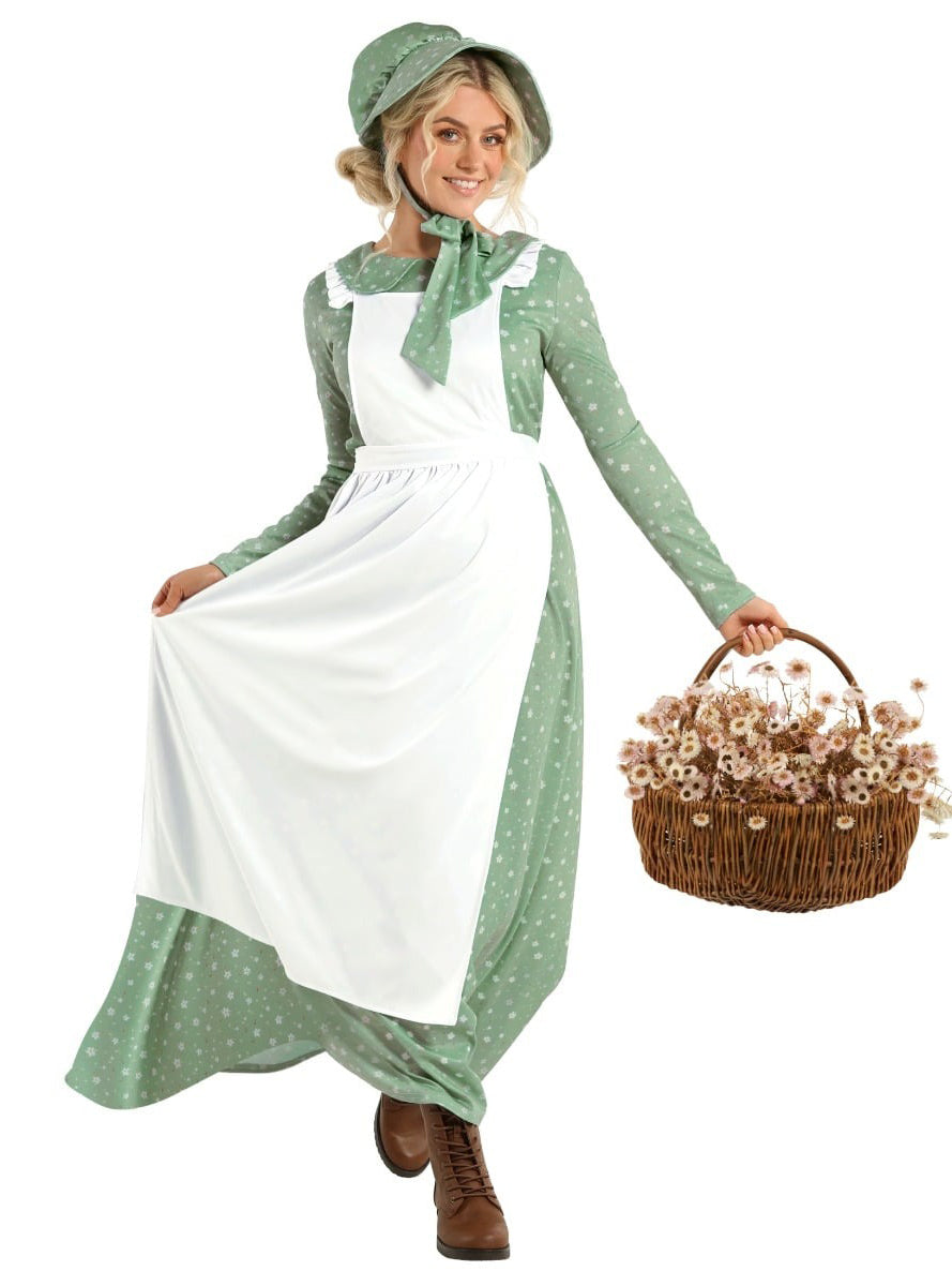 Colonial American Prairie Womens Green Costume - Main Image