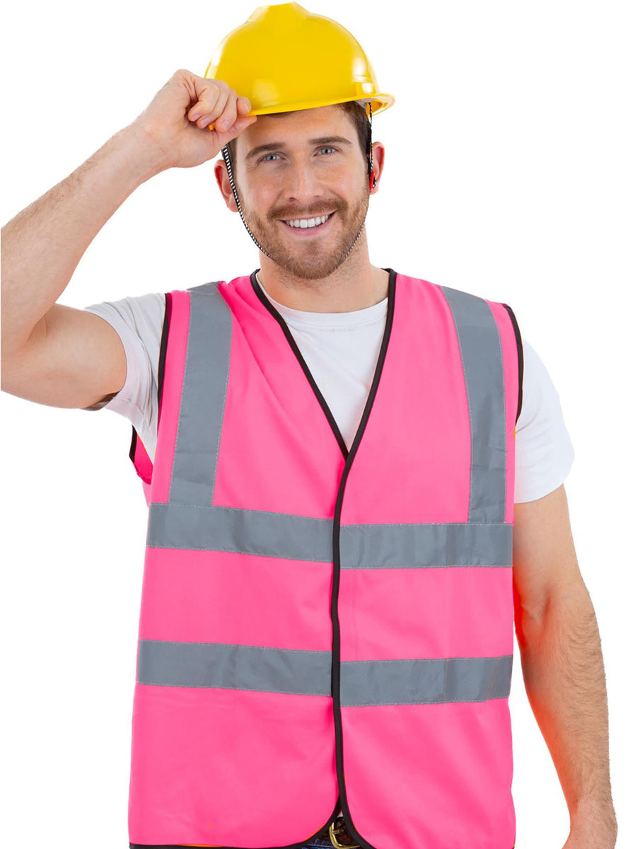 Pink Hi Vis Vest Mens Construction Worker Costume - Main Image
