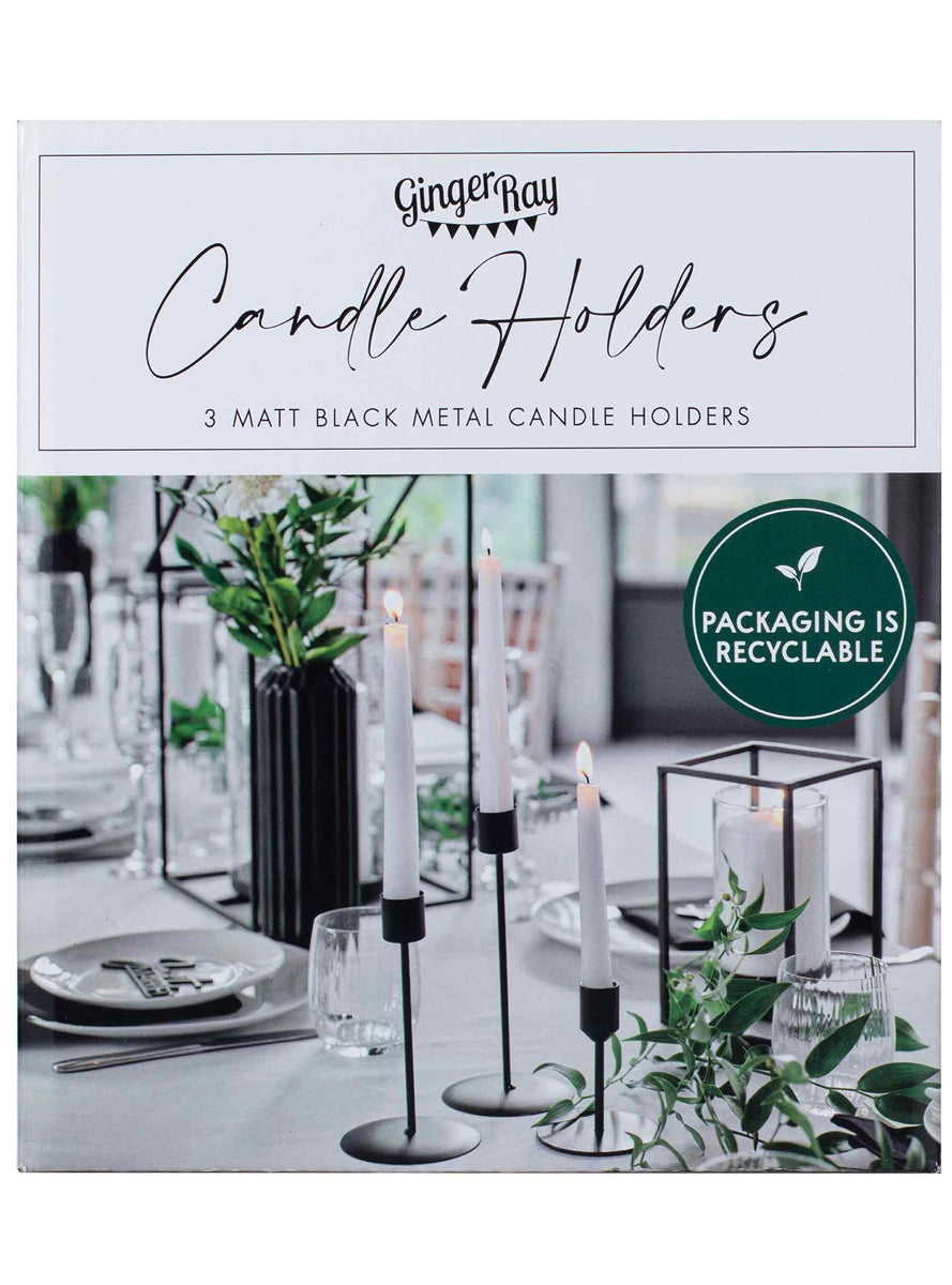 Contemporary Wedding 3 Pack Black Candle Holders - Packaging Image