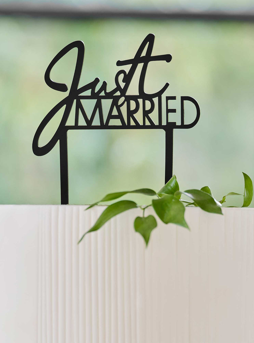 Contemporary Wedding Just Married Black Acrylic 16 cm Cake Topper - Lifestyle Image