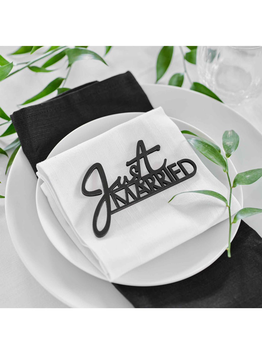 Contemporary Wedding Just Married Black Wooden 12cm Table Sign - Lifestyle Image