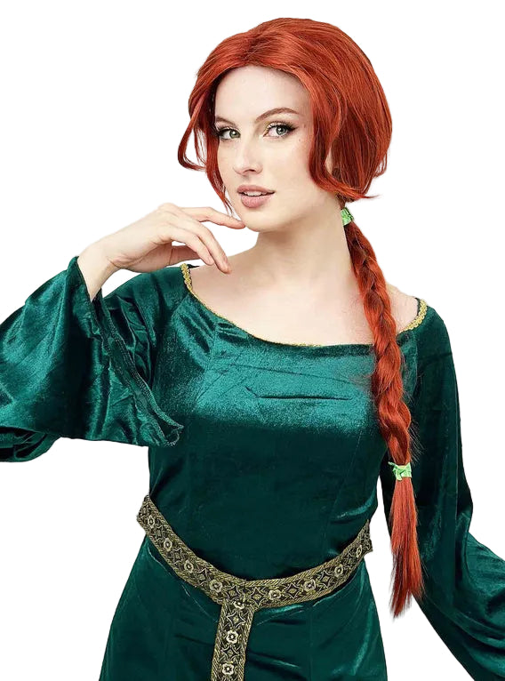 Copper Princess Womens Long Auburn Costume Wig with Plait - Alternative Image