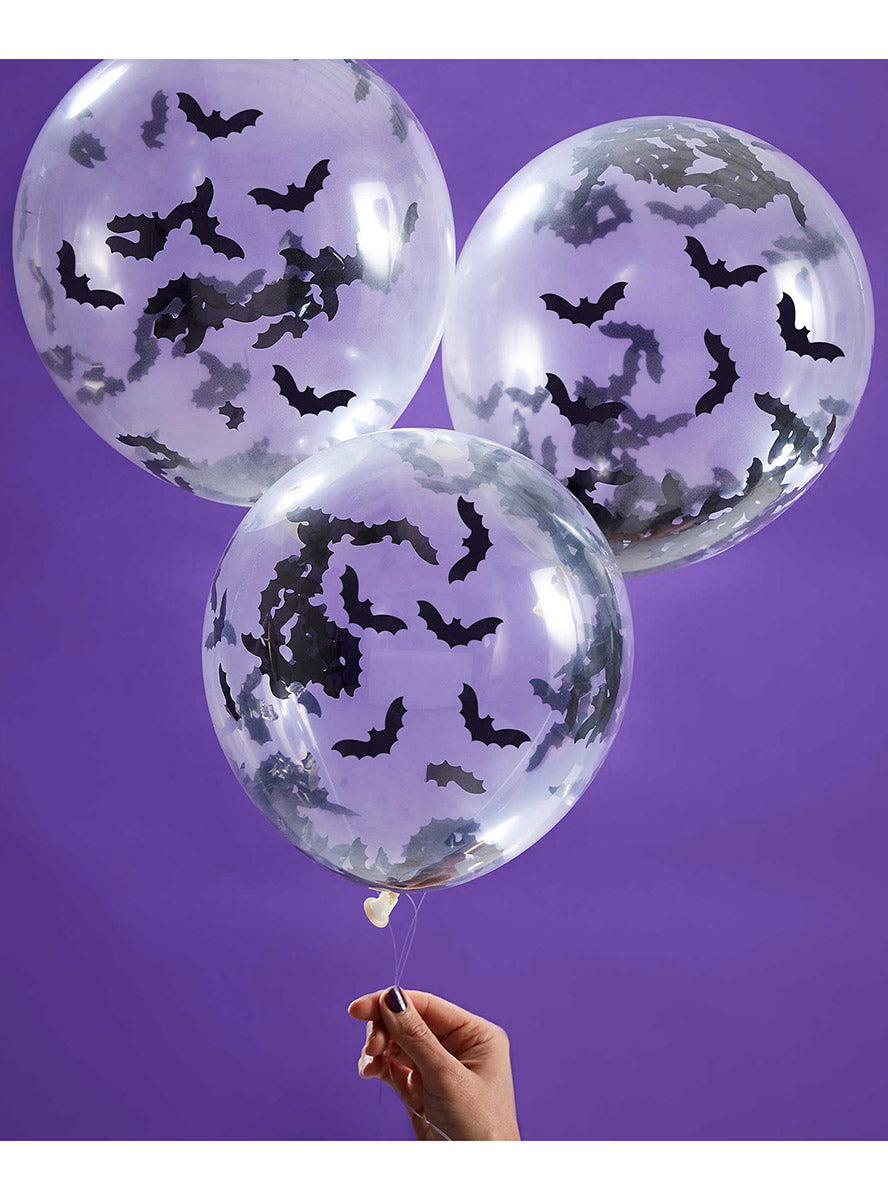 Bat Confetti Filled Creep it Real Latex Balloons 5 Pack - Lifestyle Image