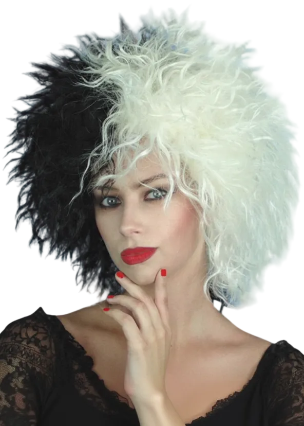 Womens Short Black And White Cruella Costume Wig - Main Image