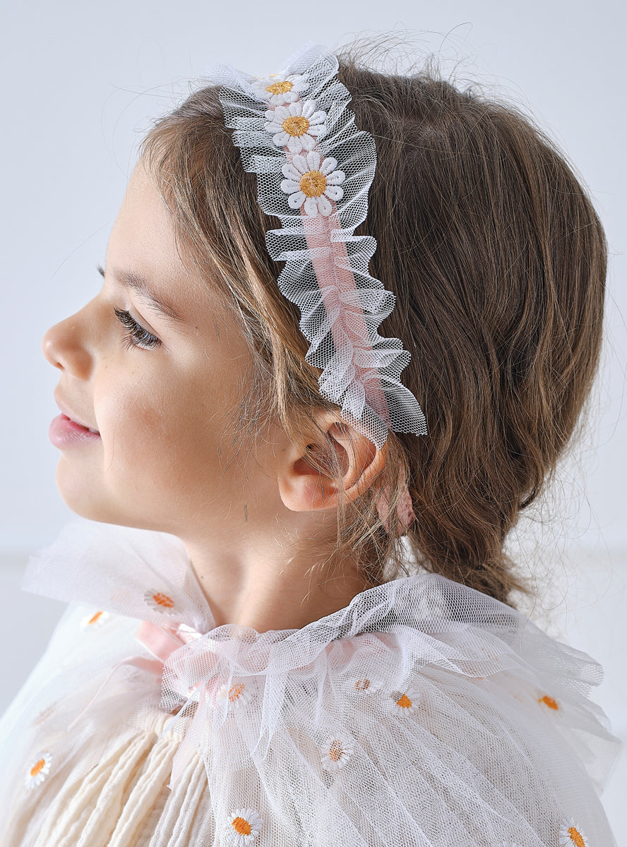 Girls Deluxe White Daisy Flower Crown Headpiece - Main Image