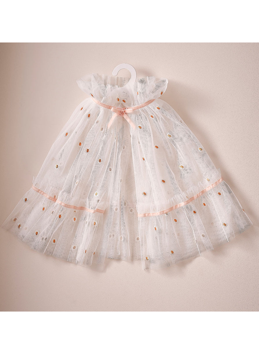 Girls Deluxe Sheer White Costume Cape With Daisies - Alternative Image 1