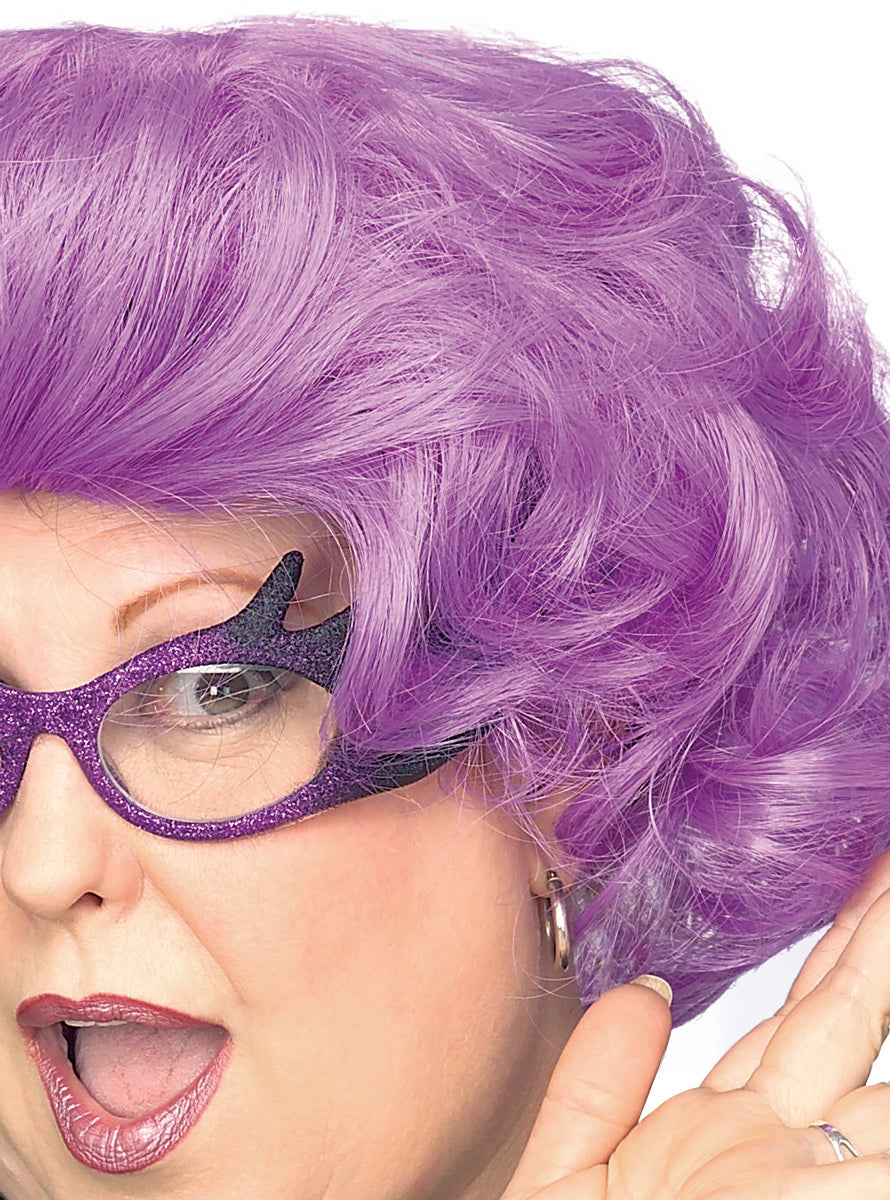 Adults Purple Dame Edna Short Curly Costume Wig - Close Image 1