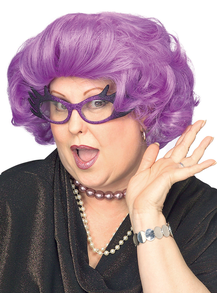Adults Purple Dame Edna Short Curly Costume Wig - Main Image