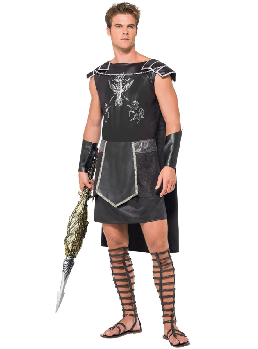 Mens roman warrior black gladiator outfit - Main image