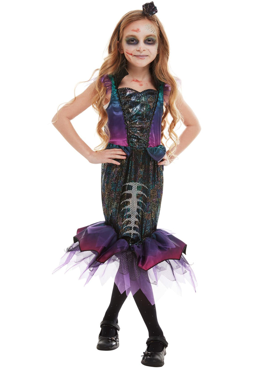 Girls gothic dark mermaid halloween costume - Alternative image