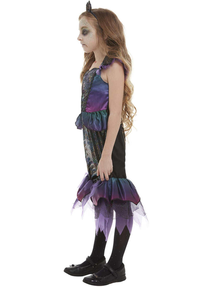 Girls gothic dark mermaid halloween costume - Side image