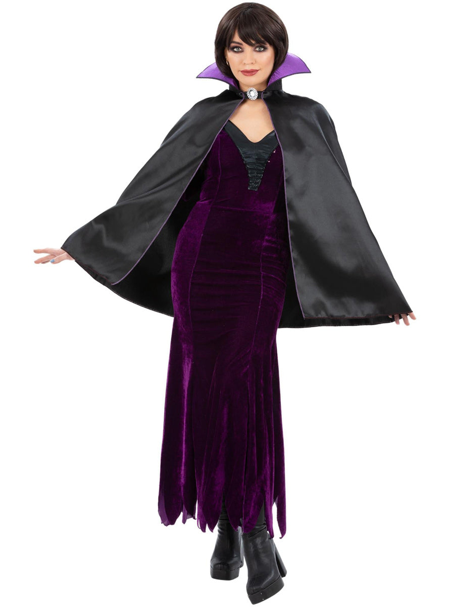 Womens Dark Queen Black Costume Cape With Collar - Main Image
