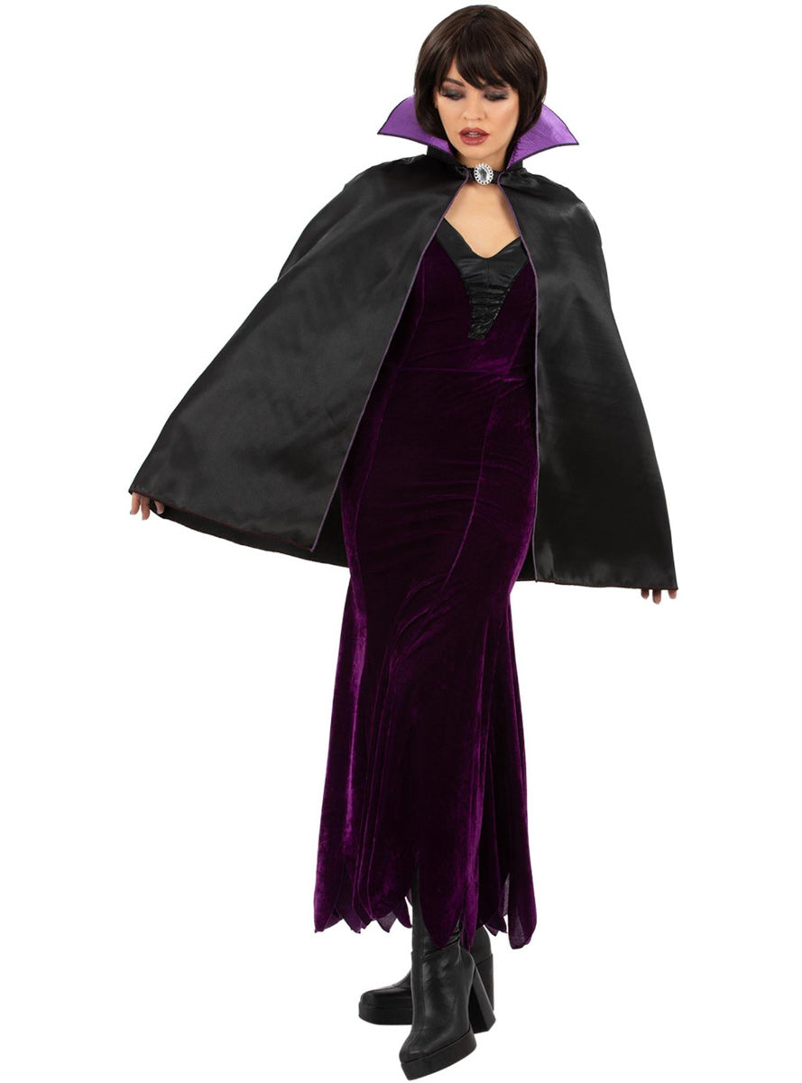 Womens Dark Queen Black Costume Cape With Collar - Alternative Image