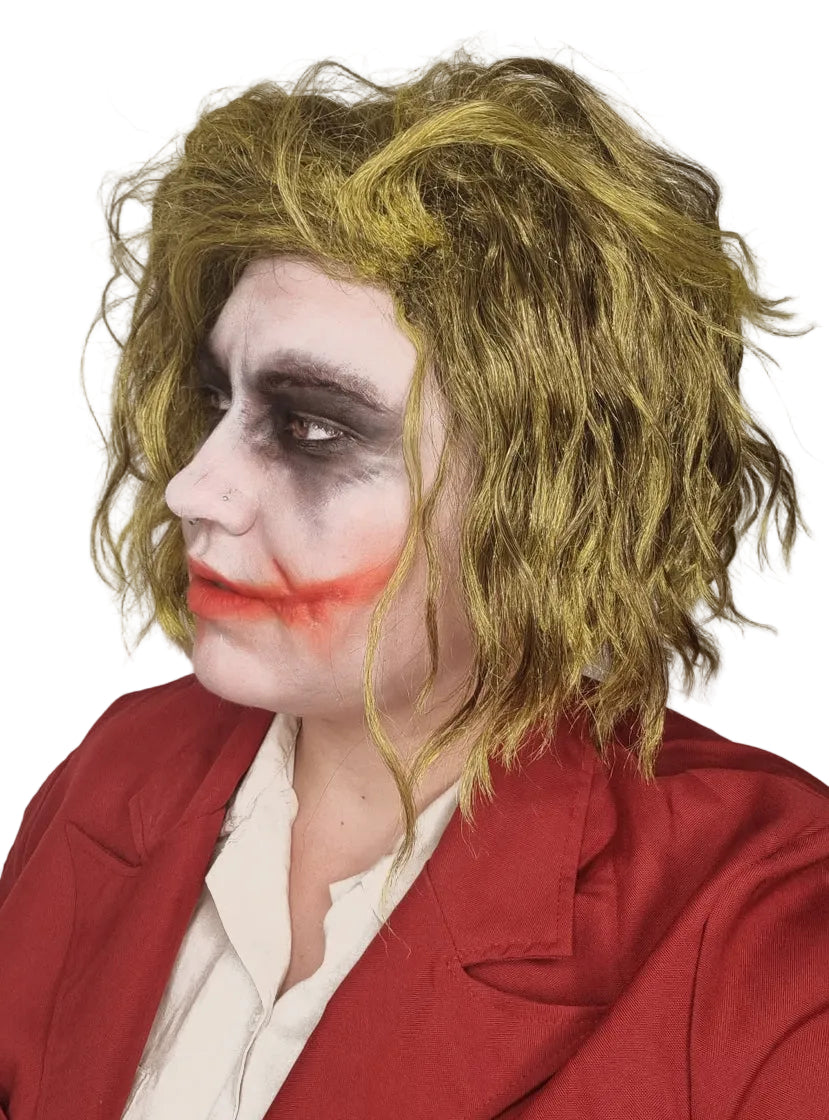 Dark Knight Mens Green Wavy Costume Wig - Side Image 2