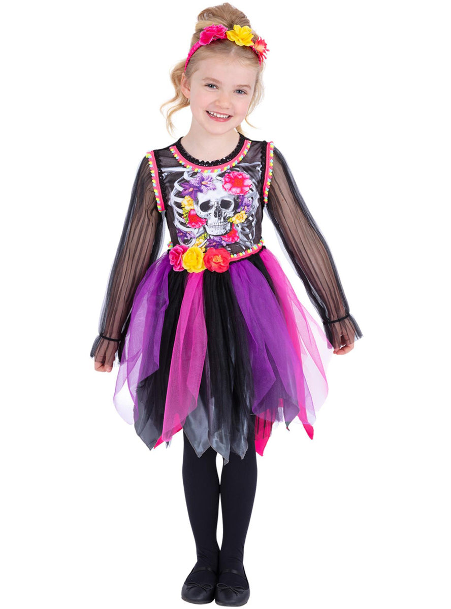Girls Mexican sugar skull halloween tutu costume - Main image