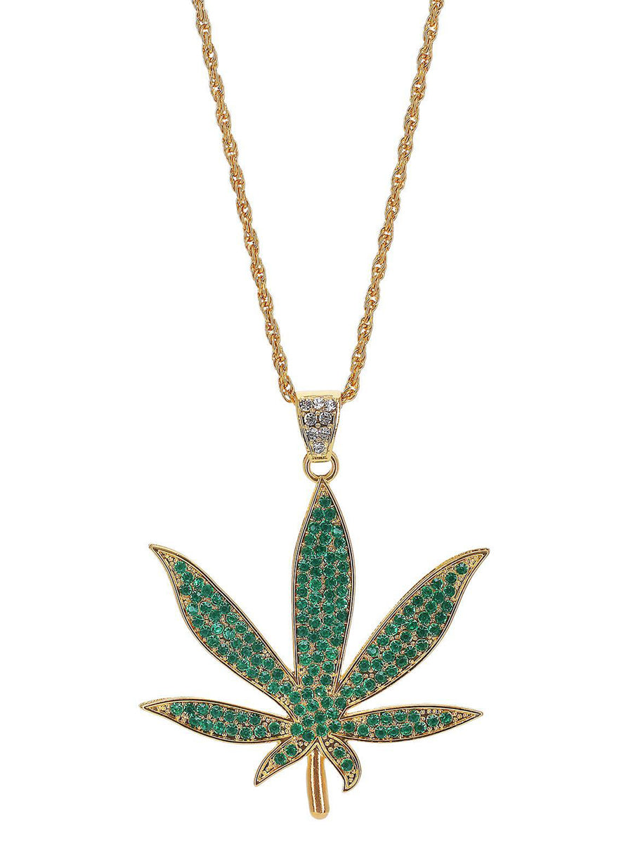 Green diamond marijuana leaf costume necklace - Alternative image