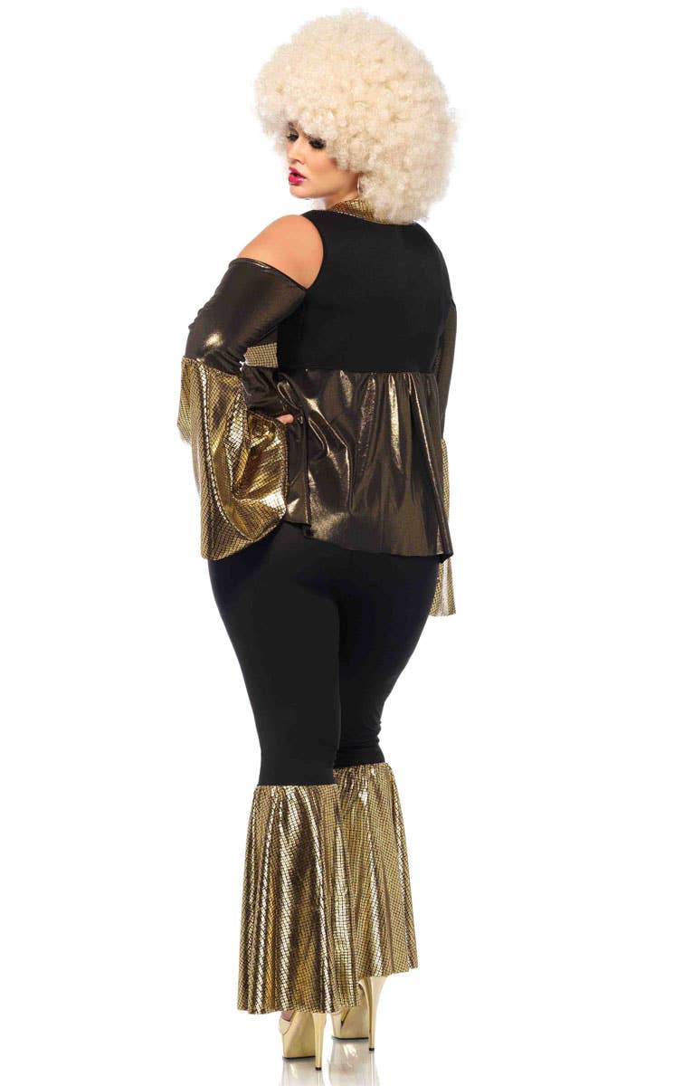Plus Size 70's Women's Black and Gold Disco Diva Costume - Back Image
