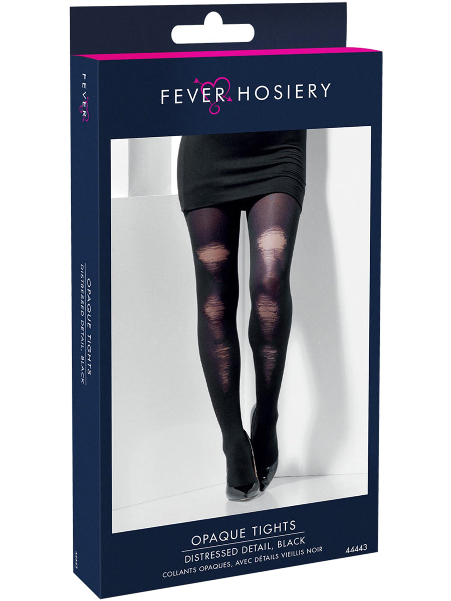 Womens Black Distressed Look Full Length Stockings - Packaging Image
