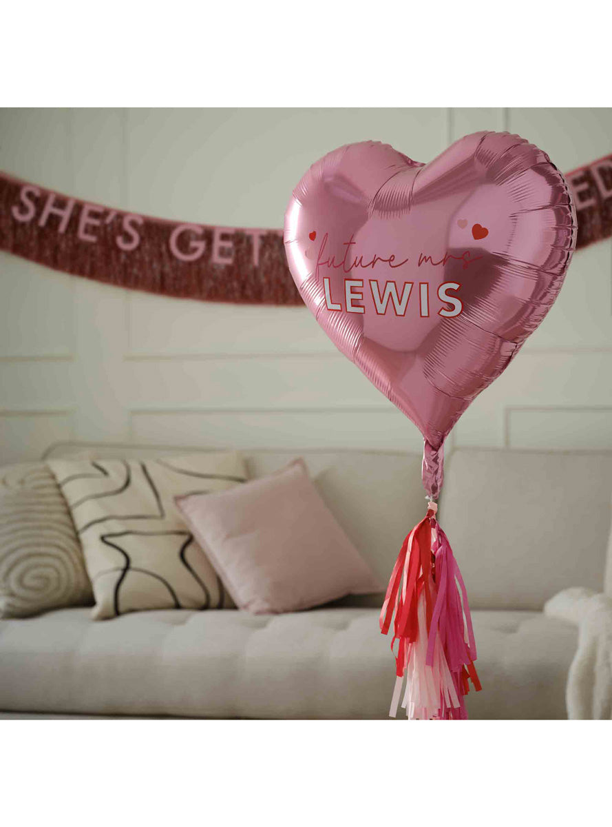 Drunk in Love Future Mrs Customisable 60cm Pink Heart Shaped Foil Balloon – Lifestyle Image