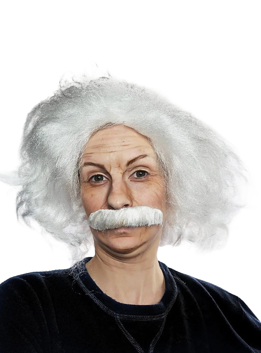 Einstein Adults White Frizzy Scientist Costume Wig and Moustache Set - Alternative Image 1