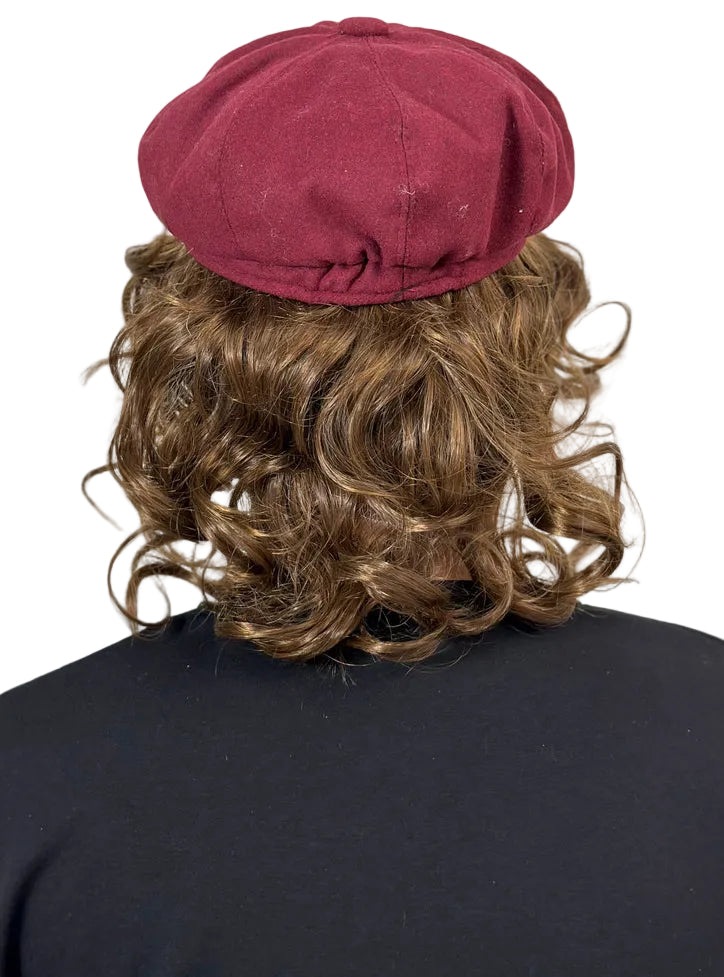 Electric Rocker Mens Curly Brown Costume Wig with Cap - Back Image 2