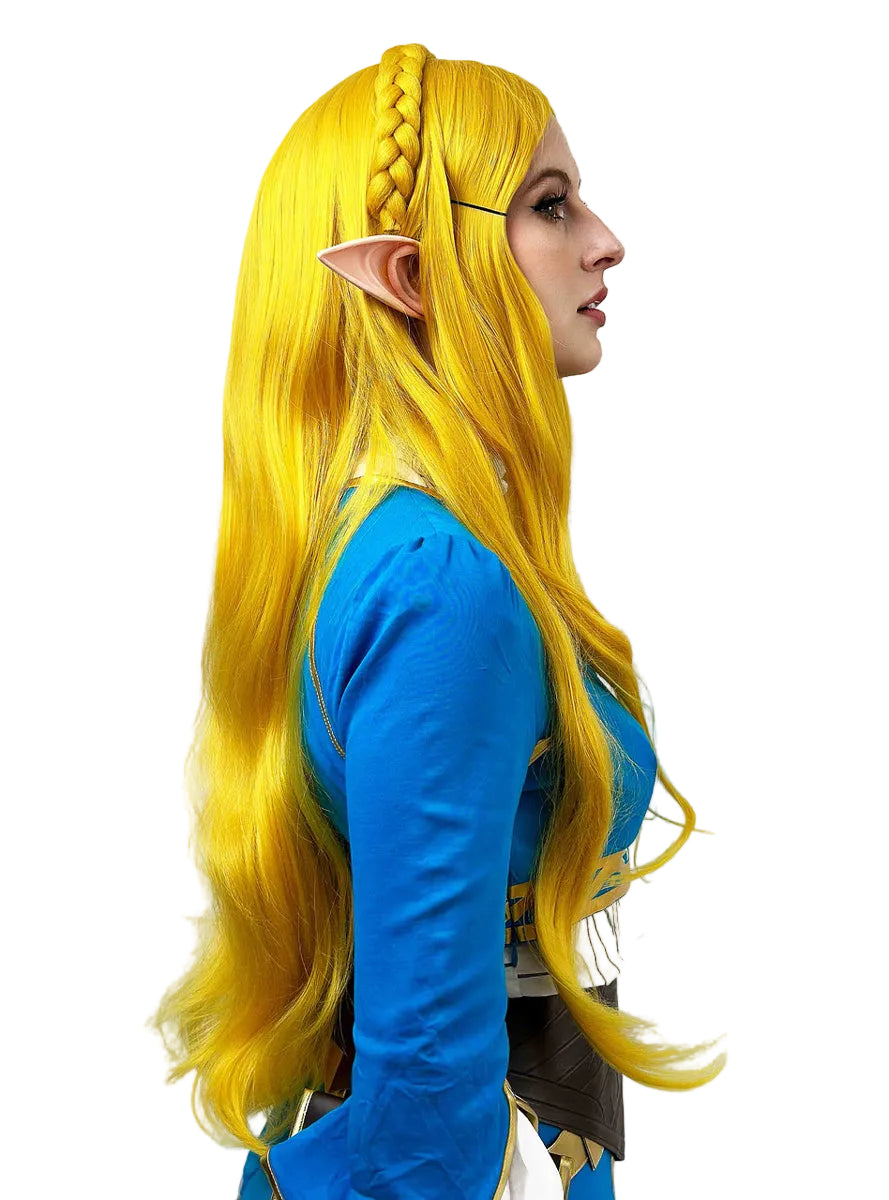 Elf Princess Womens Long Yellow Costume Wig with Elf Ears - Side Image 2