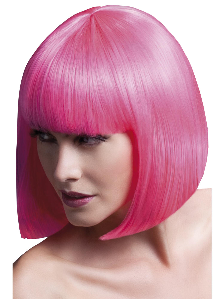 Womens Deluxe Neon Pink Bob Wig With Straight Fringe - Main Image