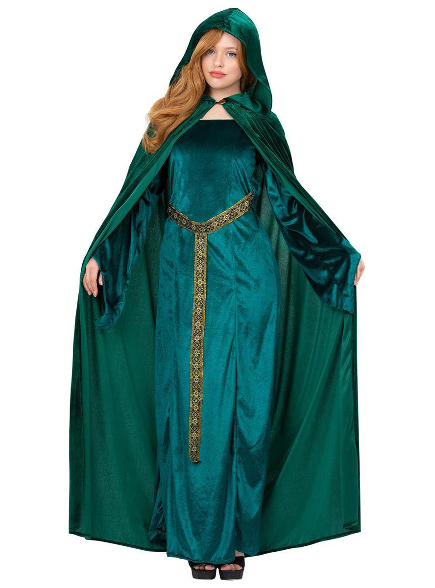 Womens green costume robe with hood - Alternative image