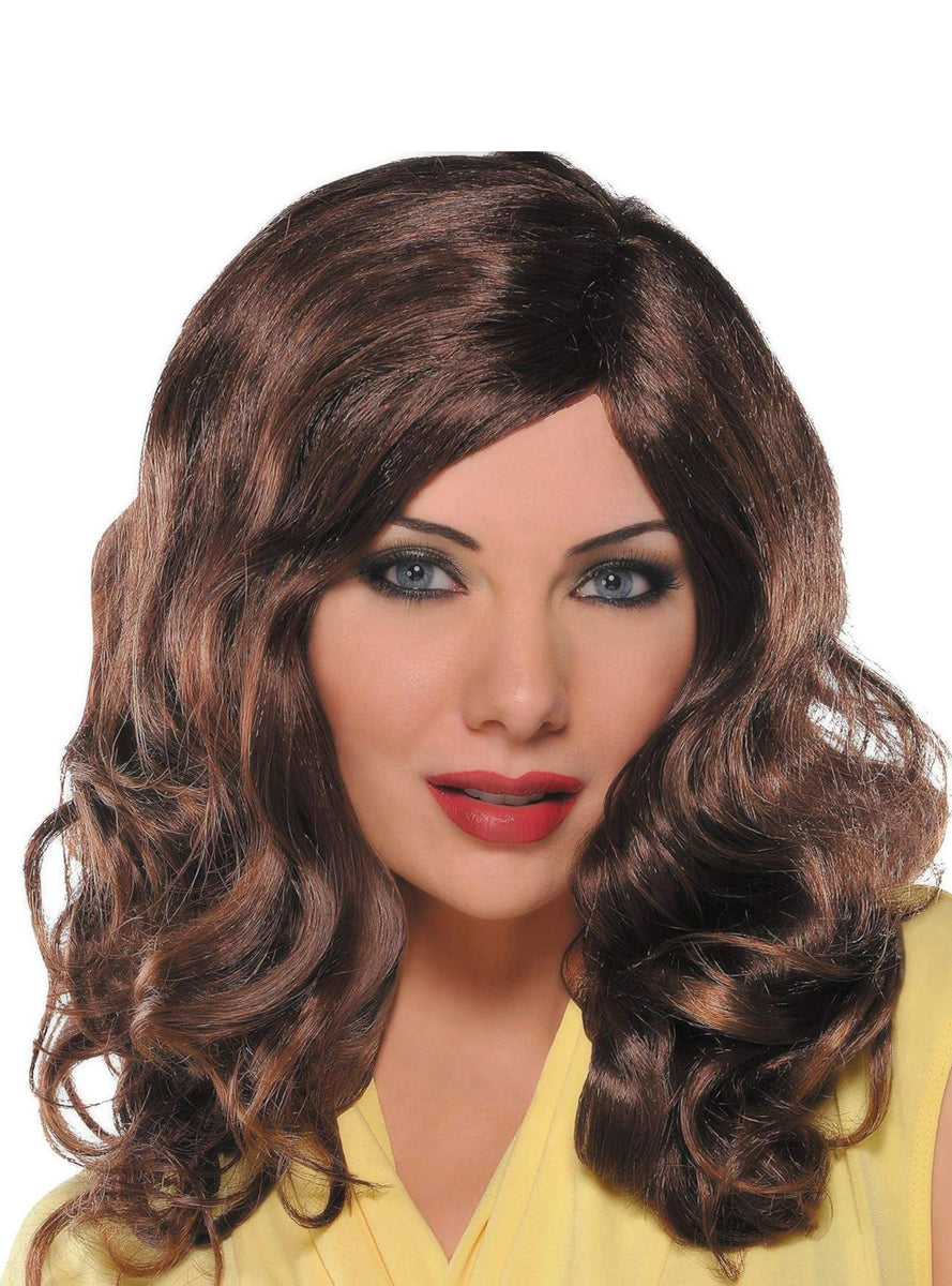 Curly Short Brown Womens Costume Wig - Main Image