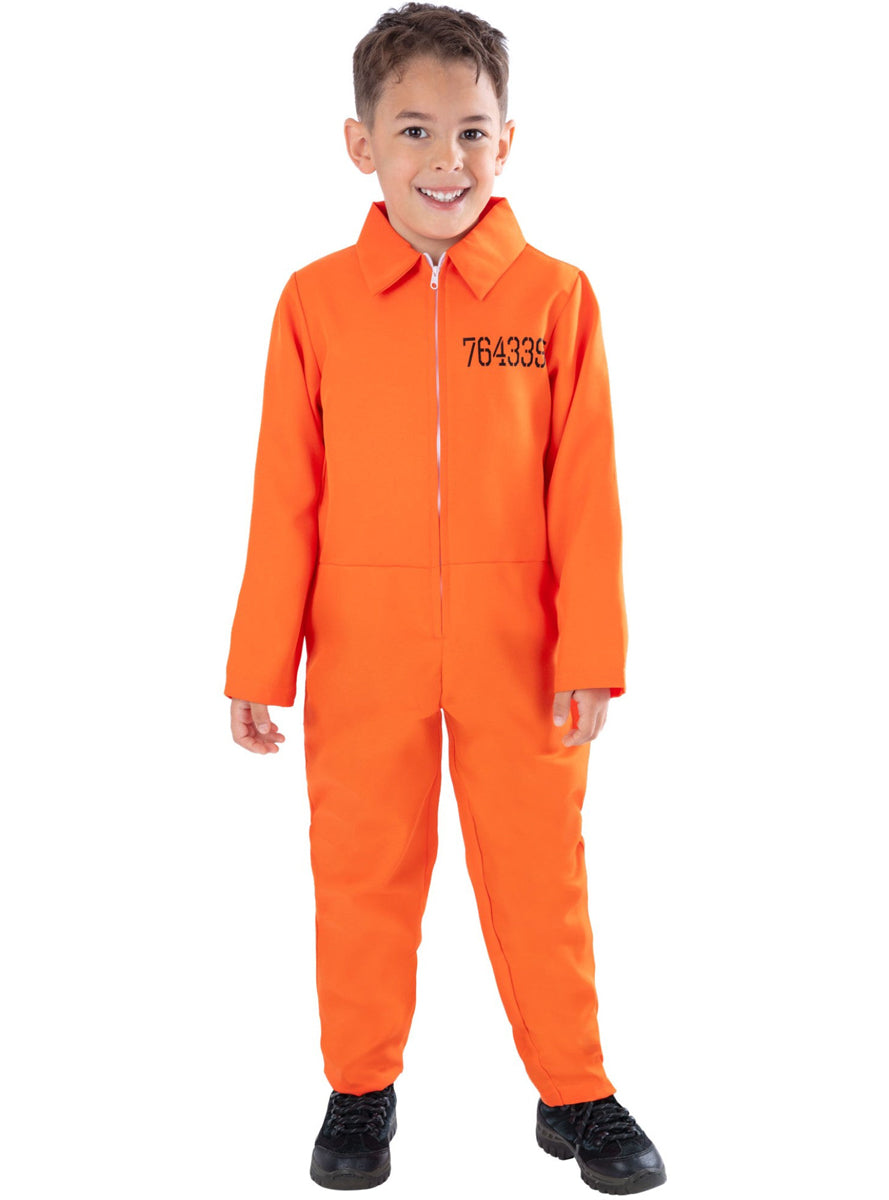 Teen Boys Orange Convict Prisoner Costume Jumpsuit - Main Image