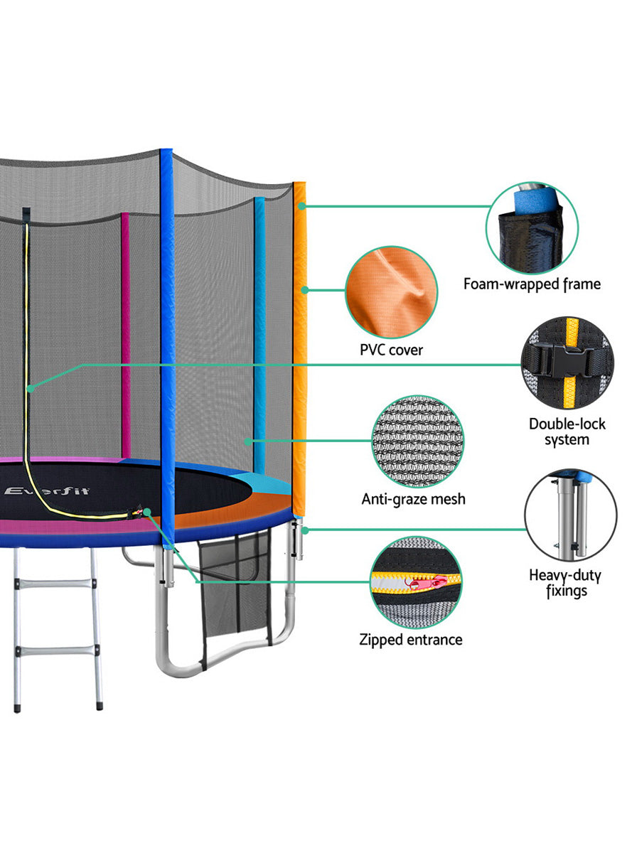 Everfit 10 Foot Rainbow Trampoline With Safety Net And Padding Info Image 3