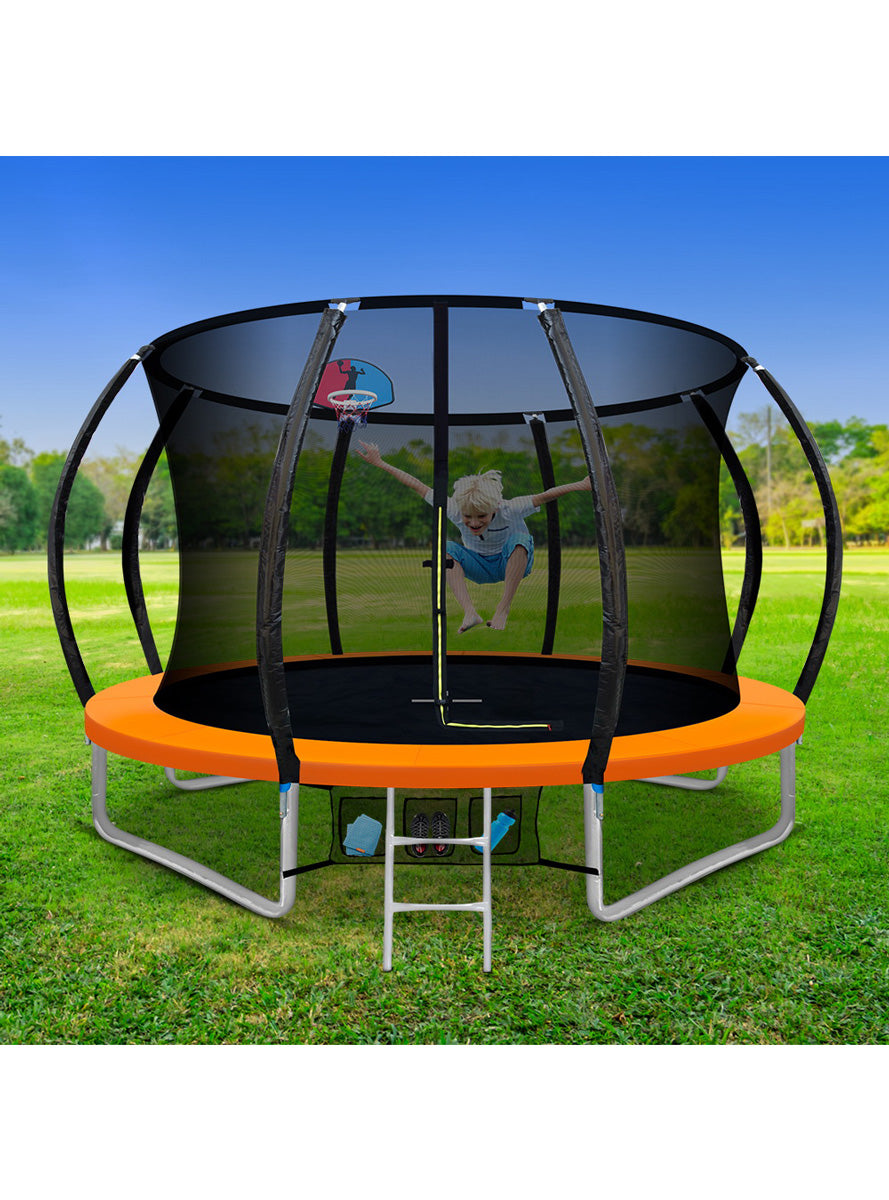Everfit 10 Foot Round Orange Trampoline With Basketball Hoop And Safety Net Lifestyle Image