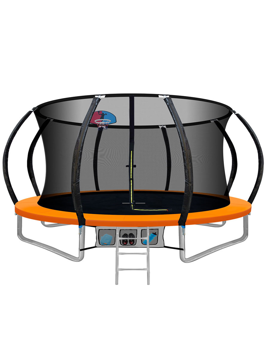 Everfit 12 Foot Round Orange Trampoline With Basketball Hoop And Safety Net Main Image