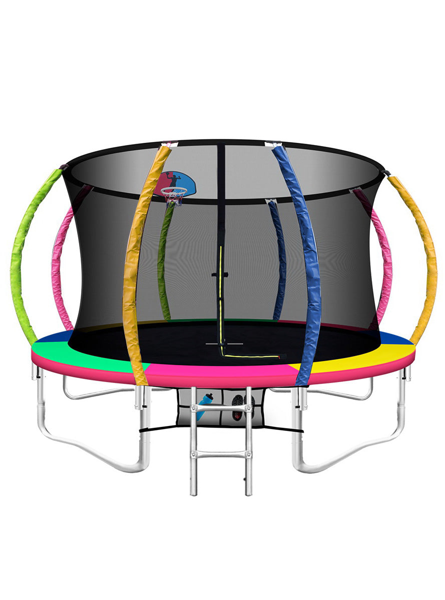 Everfit 12 Foot Round Rainbow Trampoline With Basketball Hoop And Safety Net Main Image