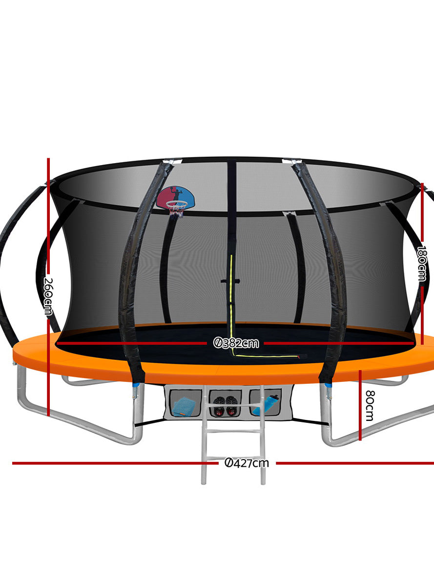 Everfit 14 Foot Round Orange Trampoline With Basketball Hoop And Safety Net Dimensions Image