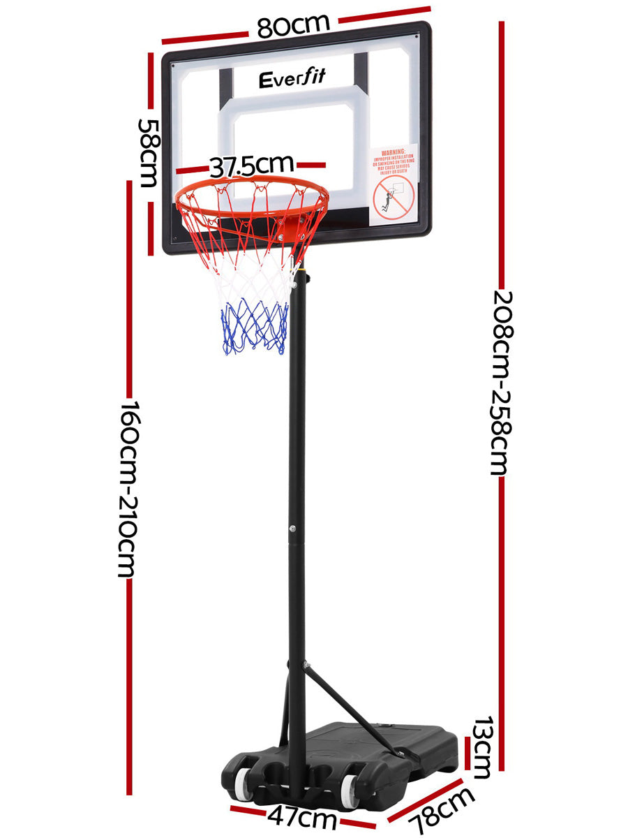 Everfit 210cm Adjustable Pro Basketball Hoop With Stand And Clear Square Backboard Dimensions Image