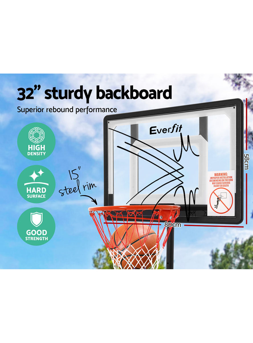 Everfit 210cm Adjustable Pro Basketball Hoop With Stand And Clear Square Backboard Info Image 2