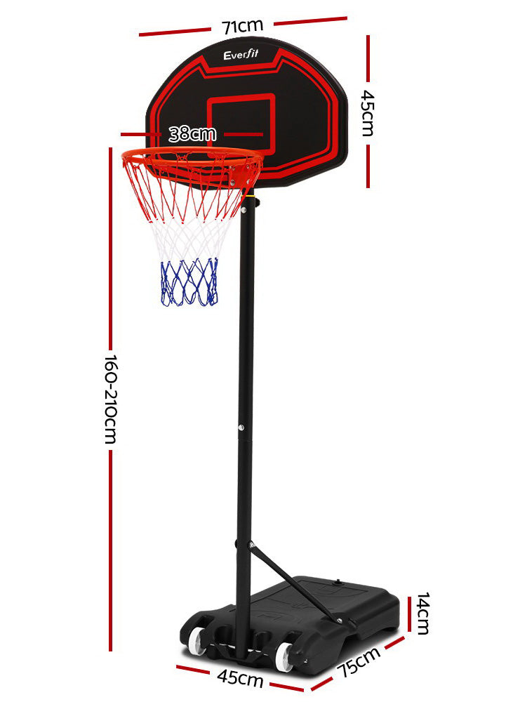 Everfit 210cm Pro Basketball Hoop With Adjustable Stand Round Backboard And Red And Black Details Dimensions Image