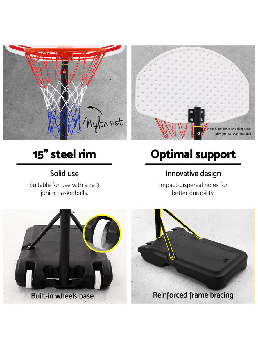 Everfit 210cm Pro Basketball Hoop With Adjustable Stand Round Backboard And Red And White Details Info Image 1
