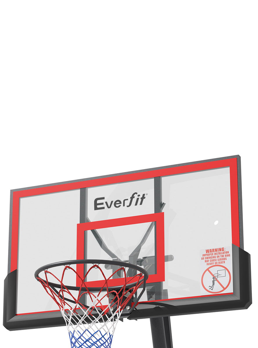 Everfit 305cm Adjustable Stand Basketball Hoop With Return System And Red Detailed Backboard Close Up Image