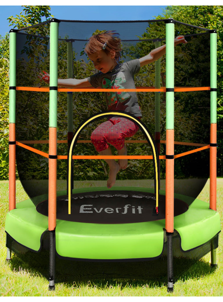 Everfit 4 Foot Orange And Green Round Trampoline With Safety Net Lifestyle Image