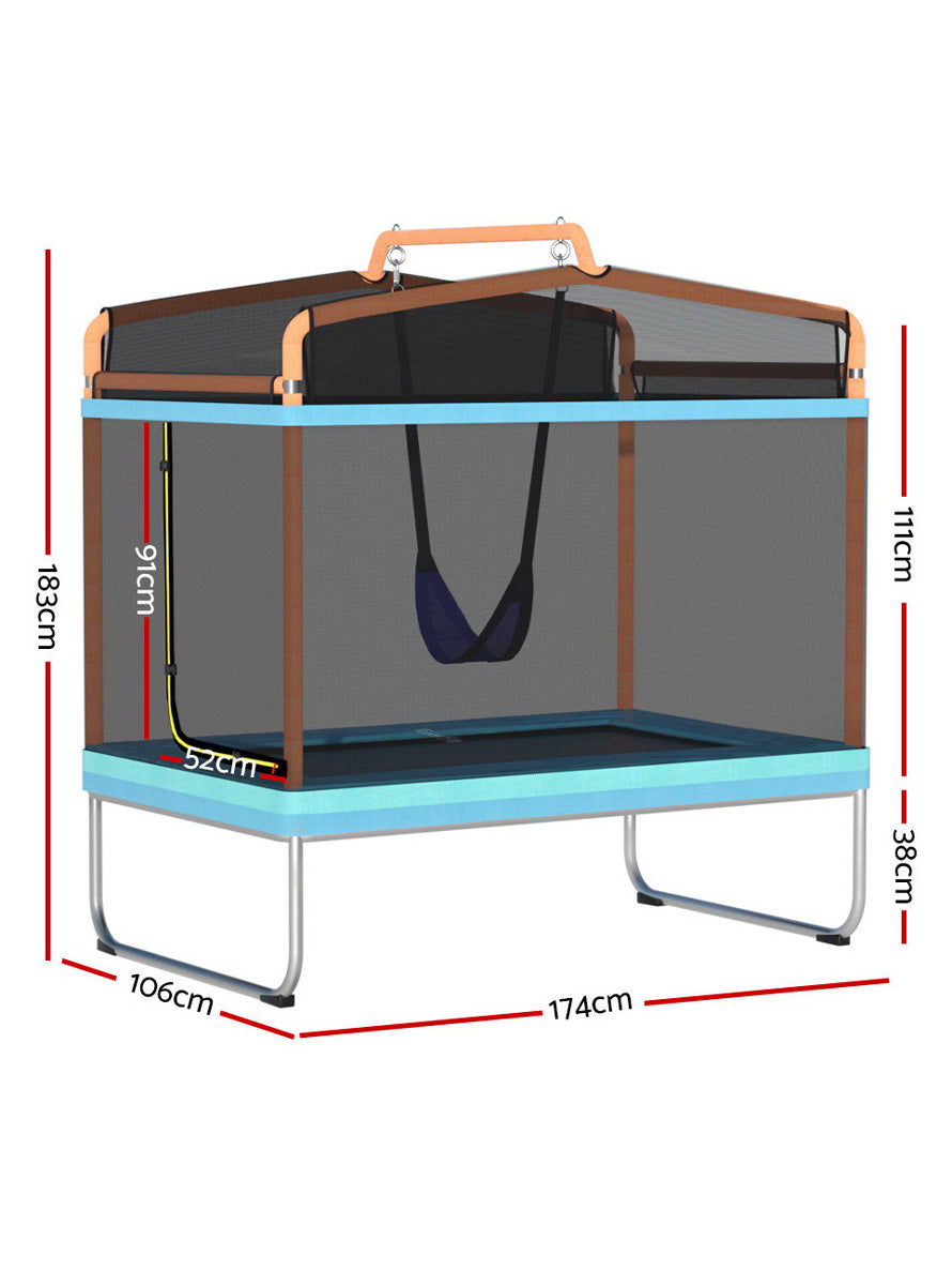 Everfit 6 Foot Rectangle Orange And Blue Trampoline With Swing And Safety Net Dimensions Image