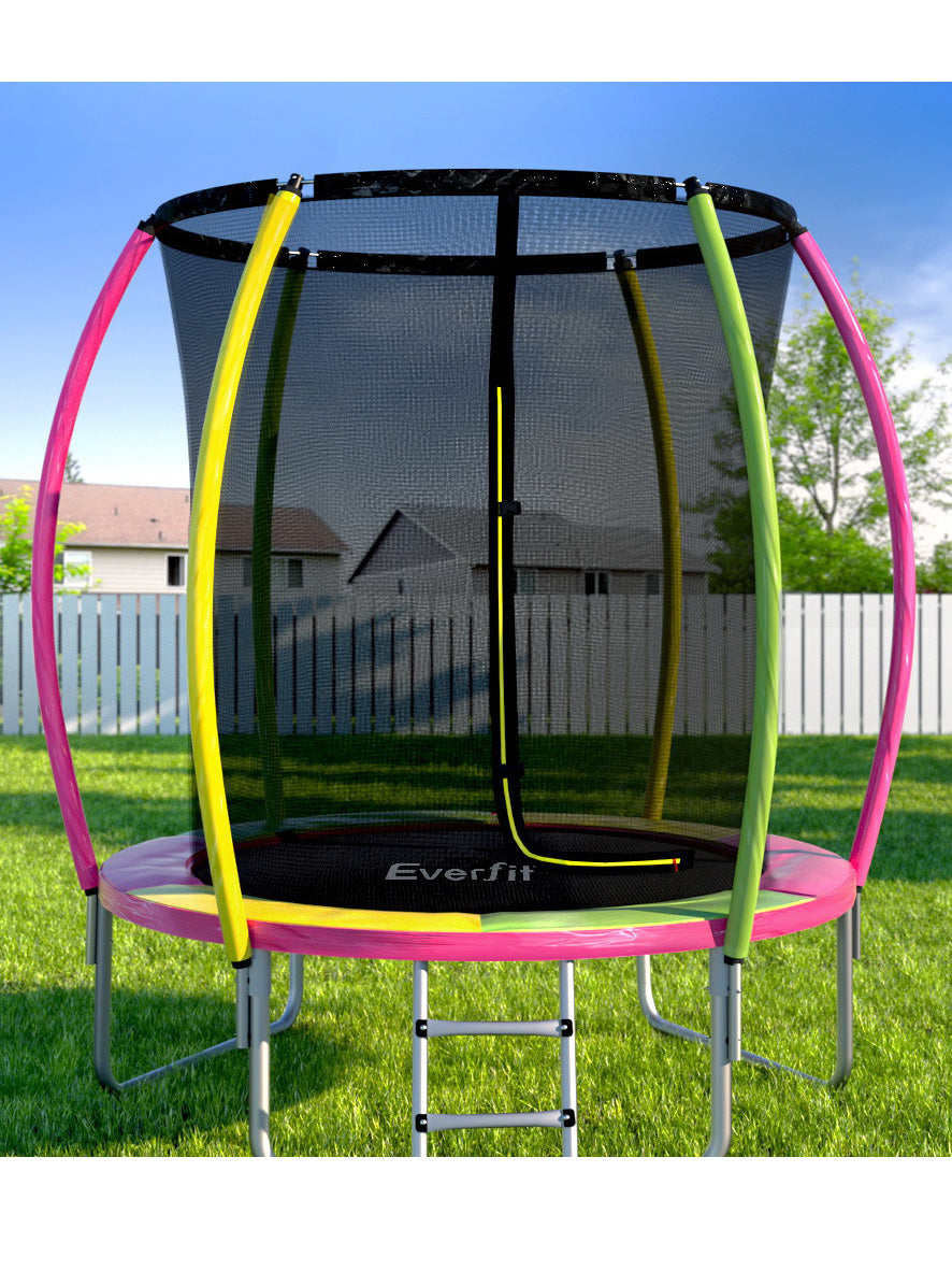 Everfit 6 Foot Yellow Pink And Green Round Trampokine With Safety Net Lifestyle Image